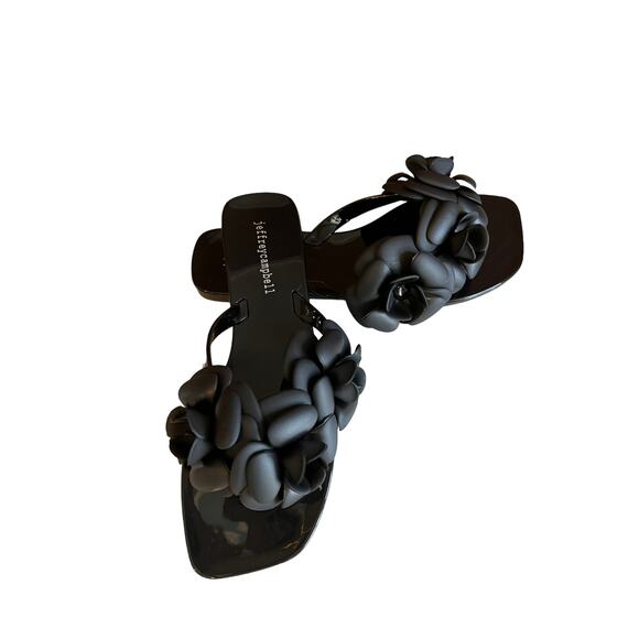 Jeffrey Campbell Fleuris Jelly Flip Flop Flower Detail Black 8 - Picture 3 of 5